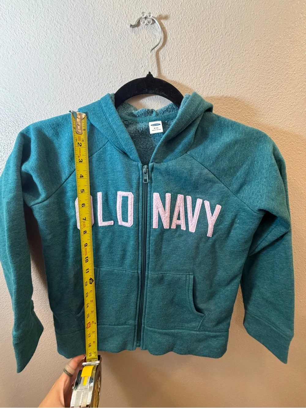 Old Navy Teal Zip-Up Hooded Sweatshirt with Pink Logo